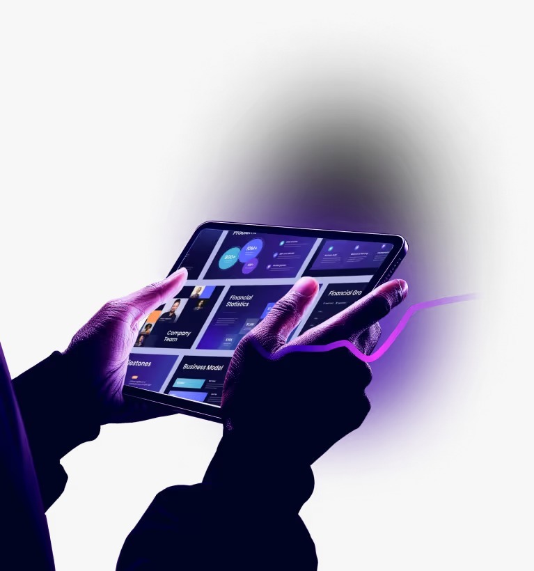 Company presentation displayed on a tablet